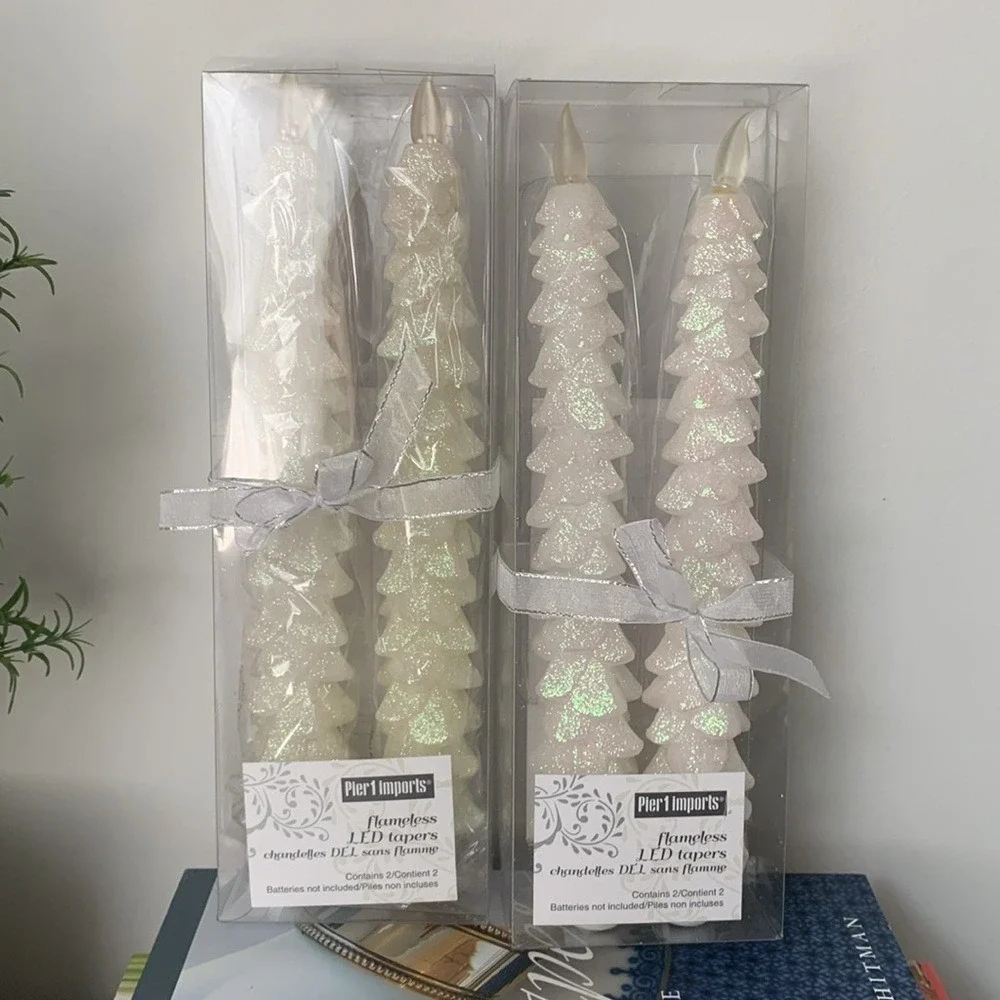 Pier 1 imports 2 pack flameless LED tapers candlestick glitter Christmas holiday